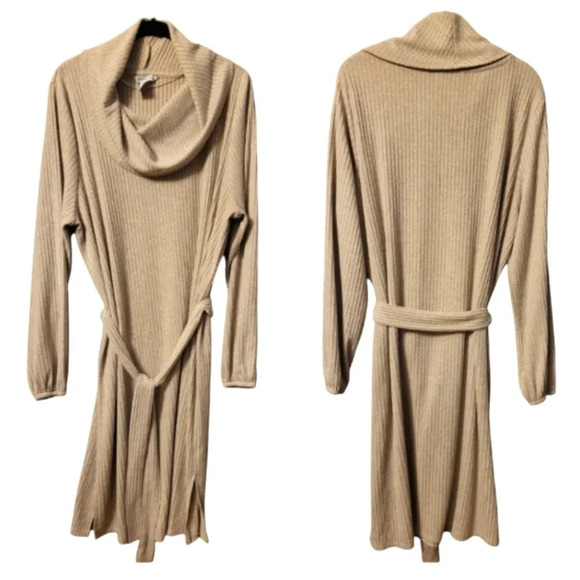 OPHELIA ROE Beige metallic gold stretchy ribbed Midi Dress Wmn's XL NYE career - Picture 1 of 13